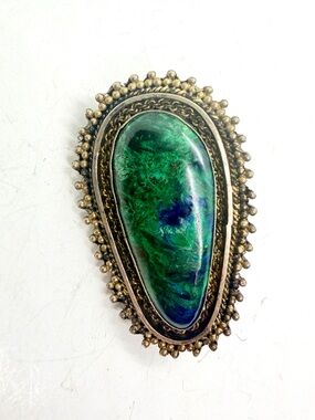 Vintage MCM Eilat Sterling Silver & Green Gemstone King Solomon Stone Brooch Pin